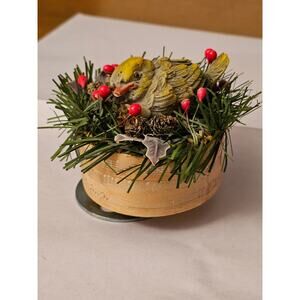 Vintage Enesco Music Box Bird in Nest w Box Plays White Christmas (gg272)